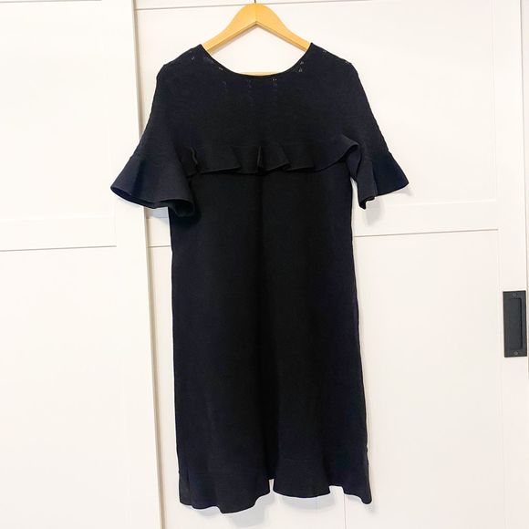 Ann Taylor Chevron Ruffle Sweater Dress Black L NWT - Picture 7 of 8